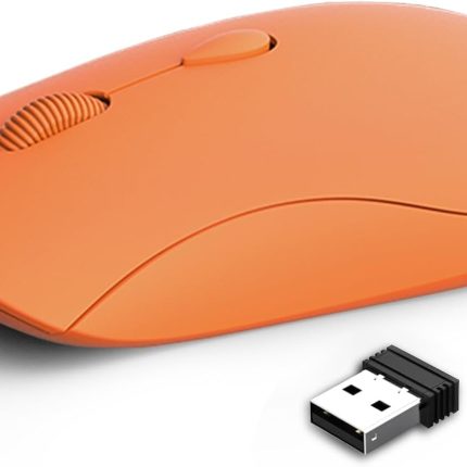 Wireless Mouse for Chromebook, Laptop, PC, MacBook, Slim Portable Optical Computer Mouse with USB Mini Receiver, Quiet Click, 2400 DPI, 2.4GHz Cordless Silent Travel Mobile mice - Orange