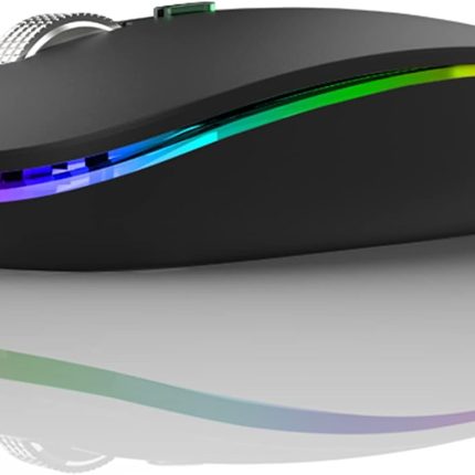 Wireless Bluetooth Mouse, LED Slim (Bluetooth 5.1/5.0 + USB) 2.4GHz Rechargeable Silent Bluetooth Wireless Mouse with Type C Adapter for Laptop/MacBook/iPad OS 13 and Above (Matte Black)
